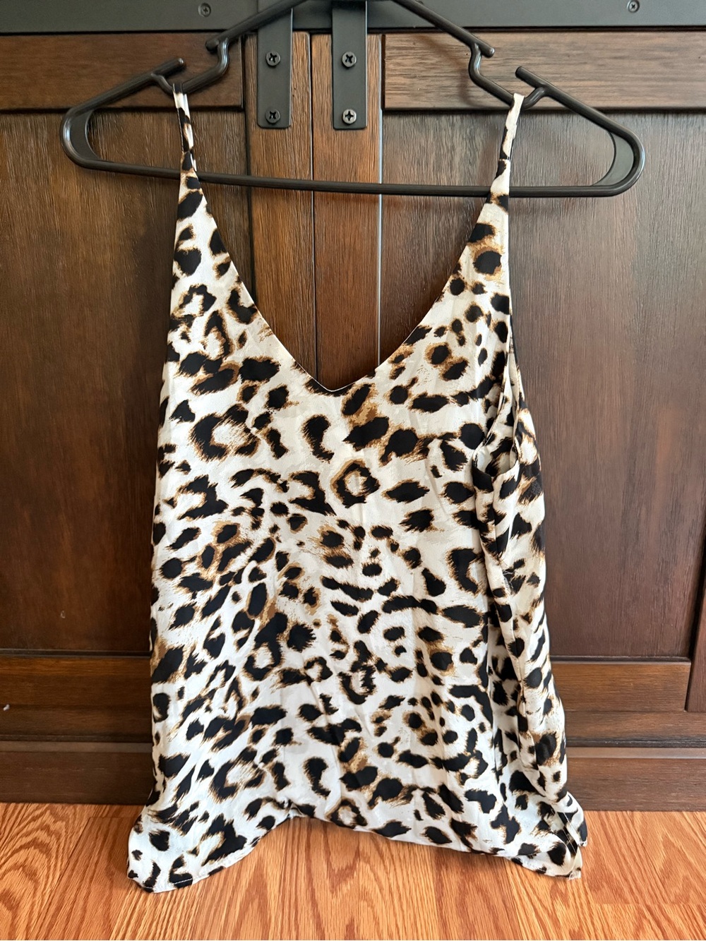 Leopard Print Satin Cami Tank - Neutral Animal Print